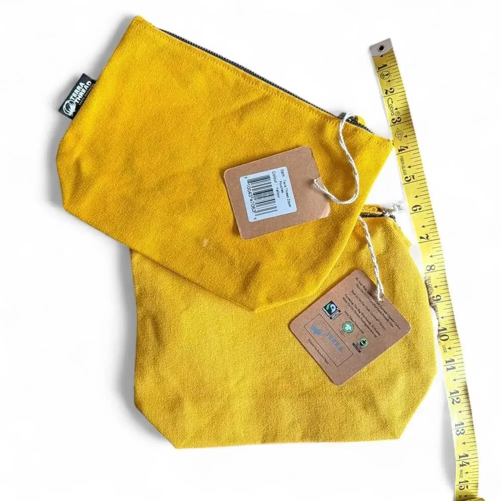 Terra Thread Organic Cotton Canvas Pouch Zipper Cosmetic Bag Mustard Yellow